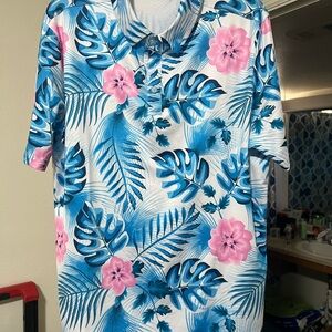 Tropical Blue and Pink Floral Polo Shirt